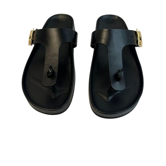 Tory Burch Mellow T-Strap Thong Sandal Size 7.5M Leather Black Slip On Open Toe - Picture 2 of 11